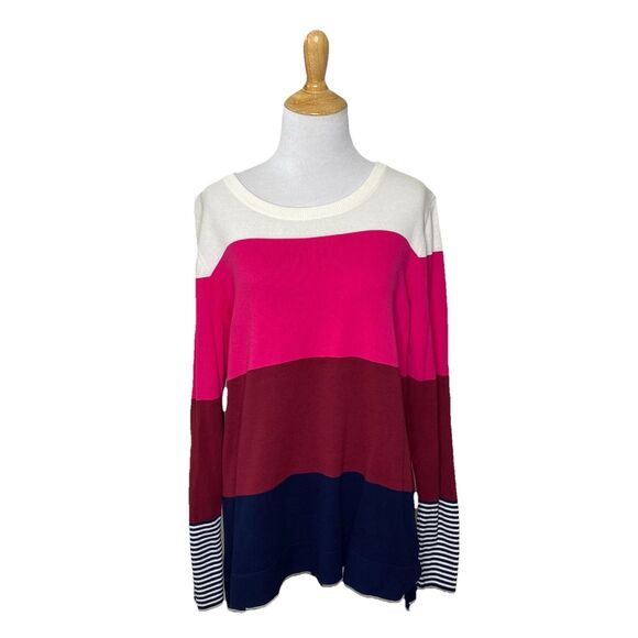 Crown and Ivy Pullover Scoop Neck Colorblock Sweater Size Large Womens - Picture 1 of 7